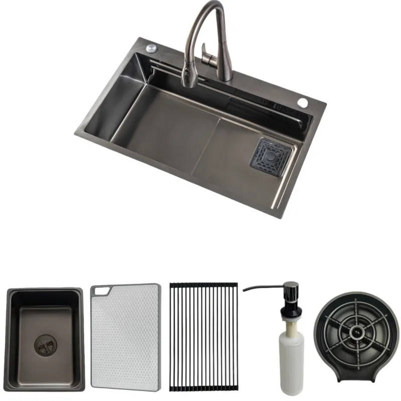 Black Gold Coated Kitchen Sink Stainless Steel Smart Sink Kitchen Deep 7.5 Inches