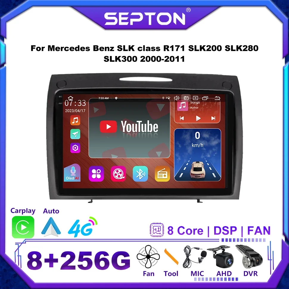 

SEPTON Android 12 Car Radio for Mercedes Benz SLK Class R171 SLK200 SLK280 SLK300 2000-2011 Wifi CarPlay Carplay Android Auto