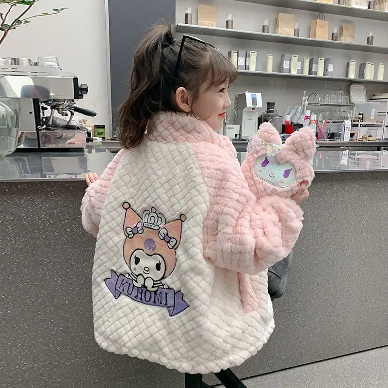 

Новая толстая хлопковая куртка Sanrio Kuromi, аксессуары для персонажей аниме, сумка на плечо, зимнее теплое пальто Kawaii для девочек