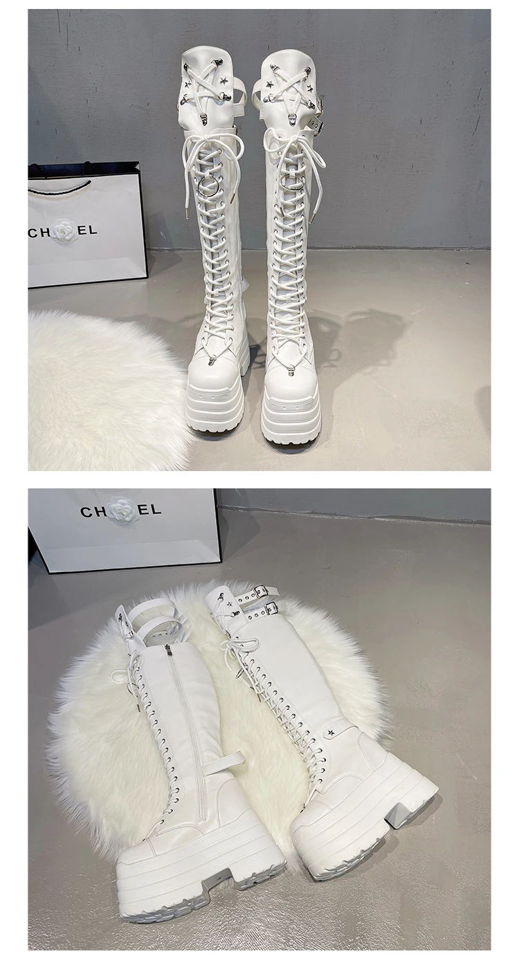 Punk Damenstiefel Cosplay Hohe Stiefel Komfortable Lange Overknee-Stiefel Plateau Hohe Keilabsätze Damenschuhe im Gothic-Stil – Detail 16
