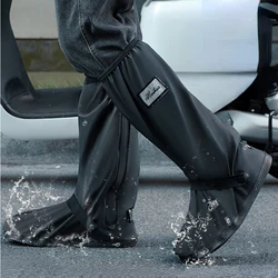 Rain Boot Shoe Cover Black Waterproof with Reflector High Top Clear Shoes Reusable Motorcycle Cycling Bike Rain Boot Shoe Covers