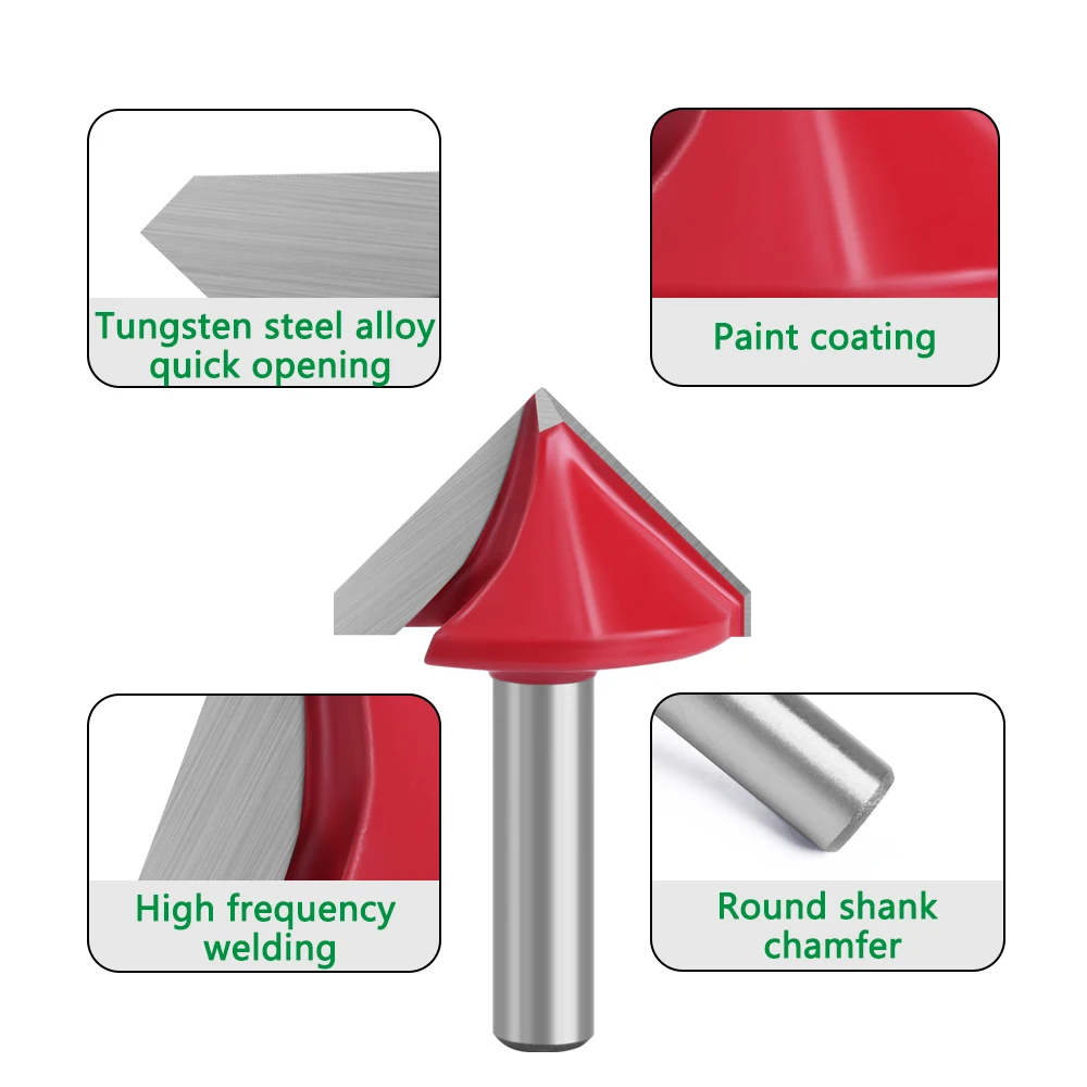 1PC 8MM Shank Milling Cutter Wood Carving 60 90 120 V Type Slotting Cutter Carving Grooving Tools Router Bit Set Safety Milling