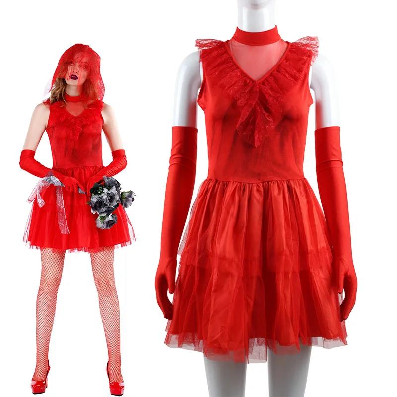 Halloween Vampire Red Dress Cosplay Bride Terrifying Bloody Performance Clothing Adult Female Clothing