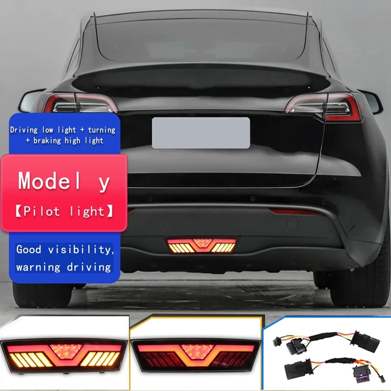 

Car 3-In-1 Functions Rear Running Light Brake Light Dynamic Turn Signal LED Pilot Light For Tesla Model Y 2019-2022