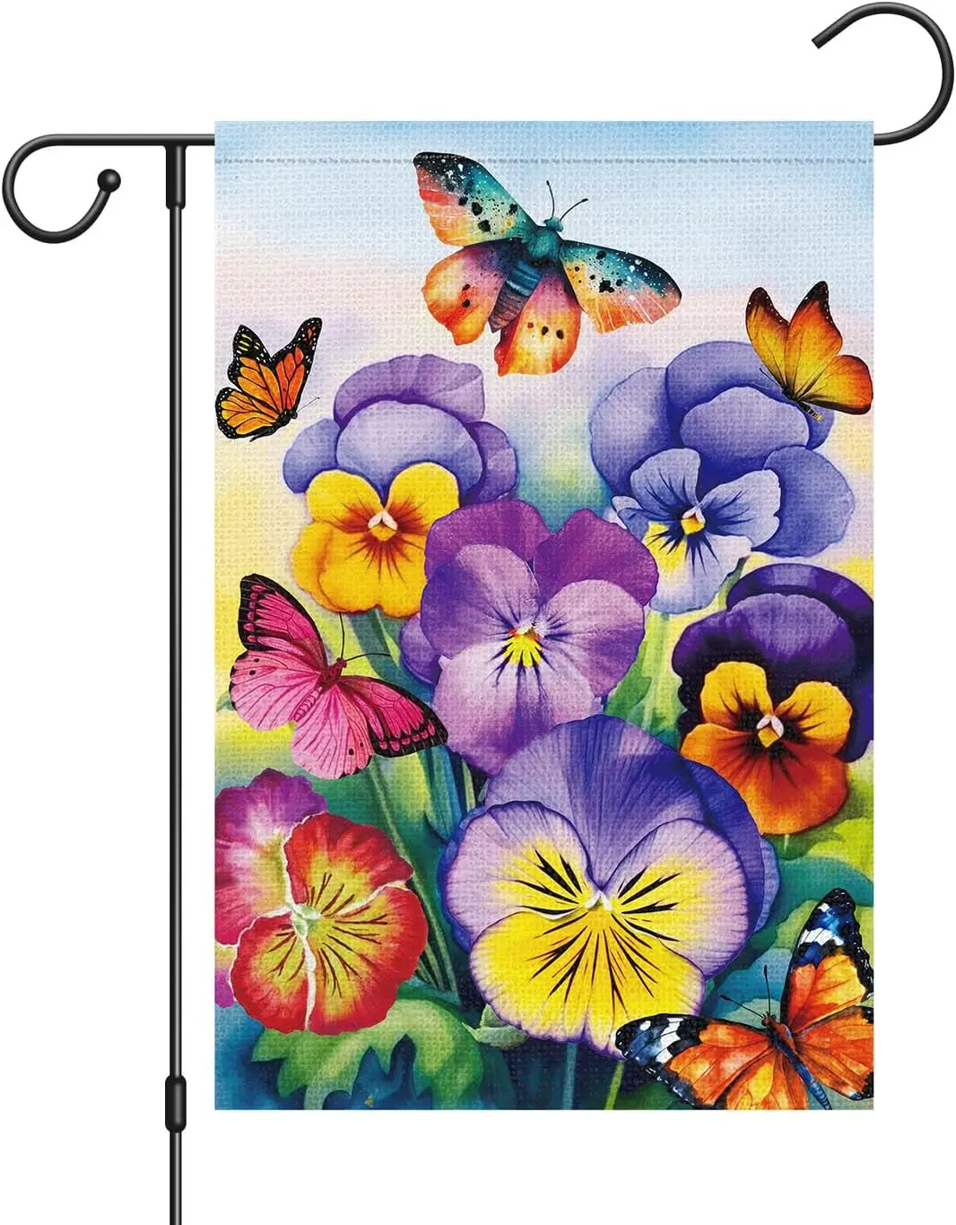 Louise Maelys Welcome Spring Garden Flag 12x18 Double Sided Vertical, Burlap Small Pansy Floral Hello Garden Yard Hous