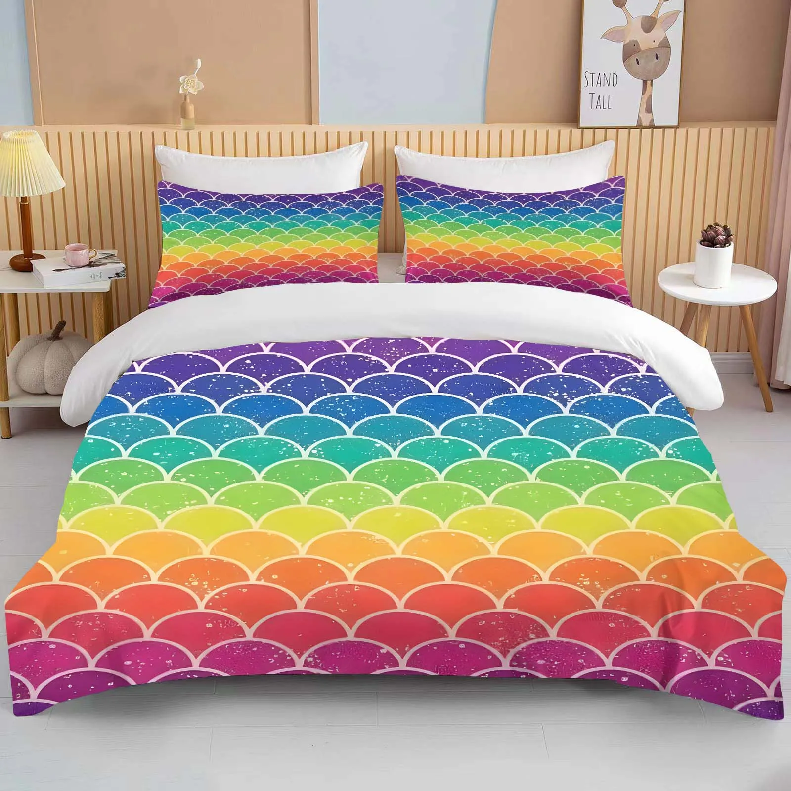 Fantasy Fish Scale Art Print Bedding Set Duvet Cover 1 Duvet Cover 2 Pillowcases Adult and Children Bedding Set Luxury Gril Gift