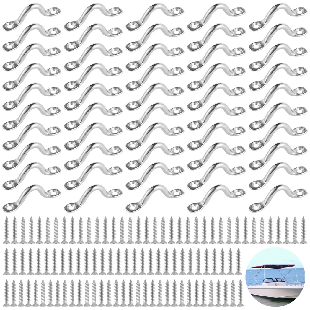 

50Pcs Boat Eye Straps Bimini Boat Top Pad Eyes M5 Kayak Deck Loops With 100 Pcs Scews Hanging U Hooks Tie Down Points For Kayak