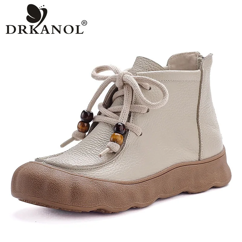 

DRKANOL 2026 Women Snow Boots Winter Plush Warm Shoes Retro Genuine Leather Flat Platform Casual Cotton Boots Big Size 41 42 43