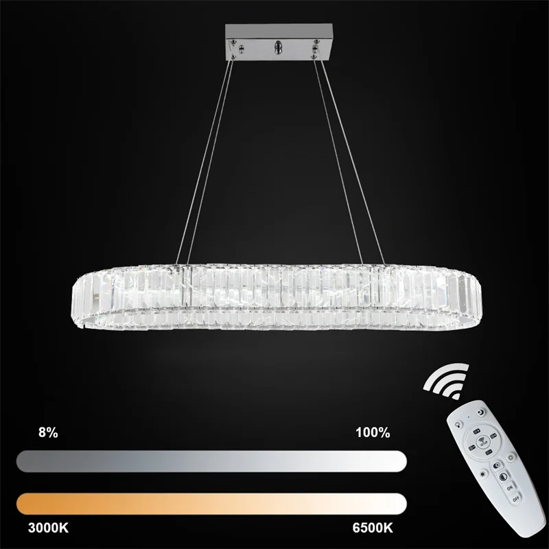 Modern Rectangle Crystal Led Pendant Light Luxury Mirror Stainless Steel Hanging Lamp Indoor Lighting Restaurant Led Lustres