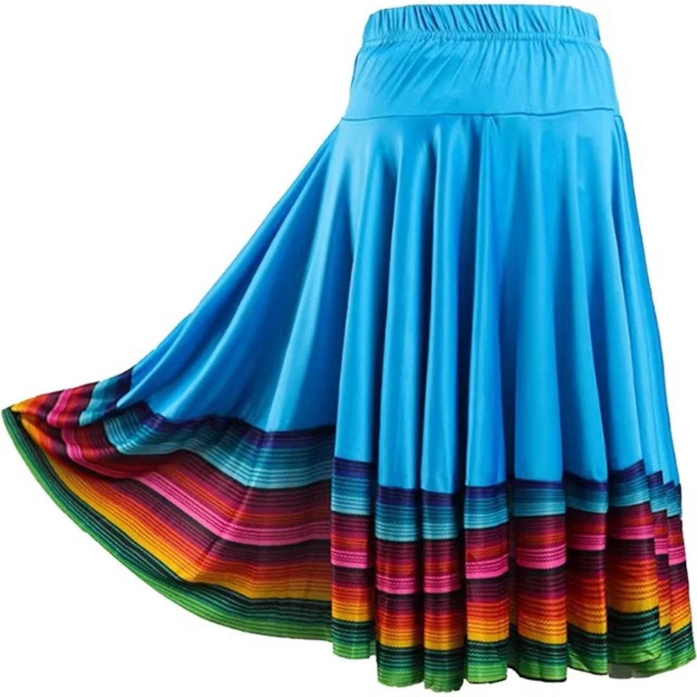 55-87CM Womens Folklorico Dance Skirt Spanish Flamenco Colorful Big Swing Long Skirts Mexican Folk Dance Performance Costume