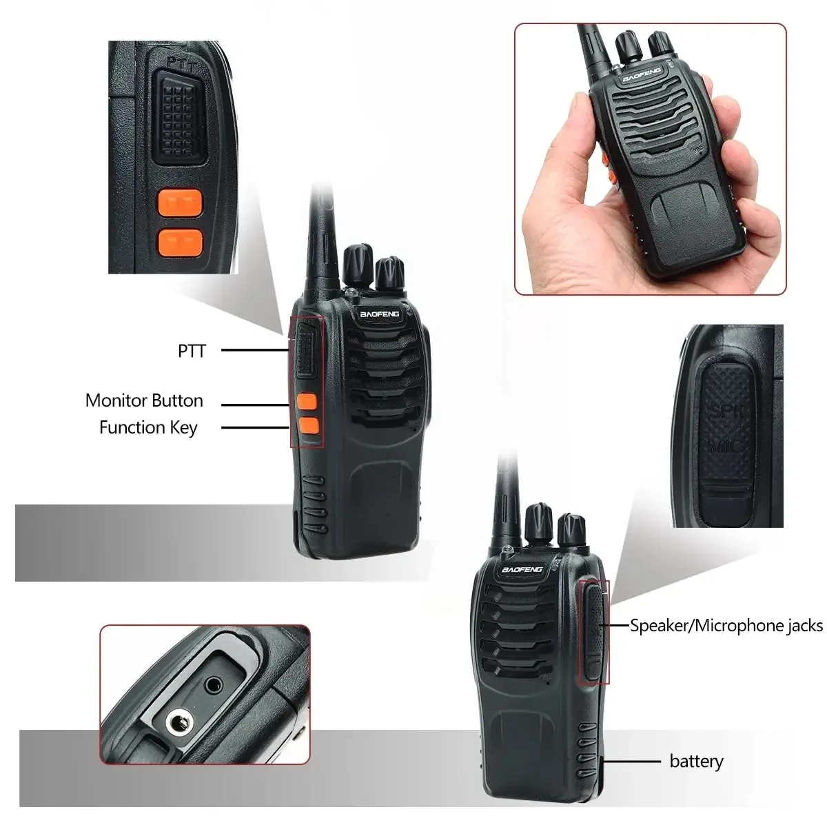 Baofeng-walkie-talkie piezas de largo alcance, Radio bidireccional, transceptor Comunicador, UHF, 400-470MHz, para Hotel y Camping, 2 BF-888S