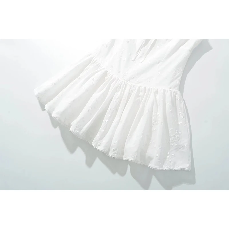 YENKYE Floral Embroidery White Sling Mini Dress Sexy Women Low Waist Backless  Night Out Party Short Dresses Summer Robe