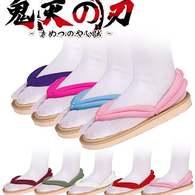 Sepatu sandal Kimono Flip-flop Cosplay Kamado Nezuko, aksesori Cosplay Kimono, sepatu sandal Geta, Flip-flop, Anime Demon Slayer Kimetsu No Yaiba