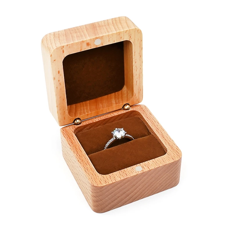 Wooden Jewelry Gift Box Small Rustic Engagement Ring Box Portable Jewelry for Case Ring Box Handmade Antique Ring for Ca