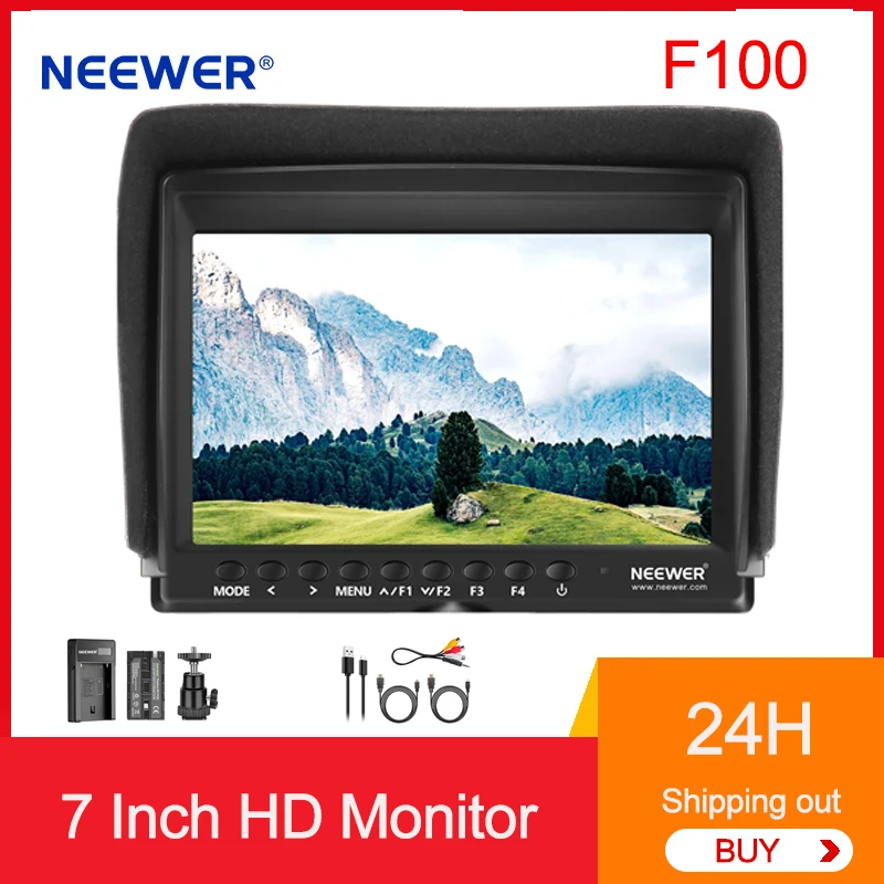Neewer f100 kit de monitor de campo de câmera hd de 7 polegadas 450nits 1200:1 monitor com guarda-sol design ultrafino monitor de campo externo