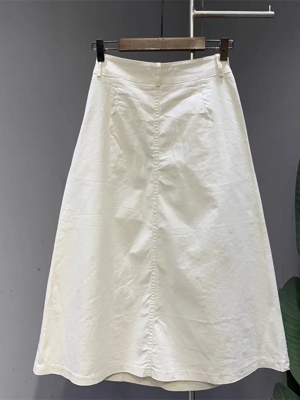 접힌 하이 웨이스트 A 라인 미디 스커트 여성의 새로운 패션 다목적 커버링 완벽한 우산 스커트 통근 스타일 퓨어 컬러