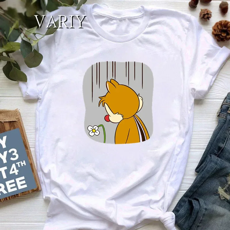 TShirts for Women 2024 Loose Cartoon Chip and Dale Graphic T-shirt Harajuku Tops T-shirts Street Style Summer Casual Clothing