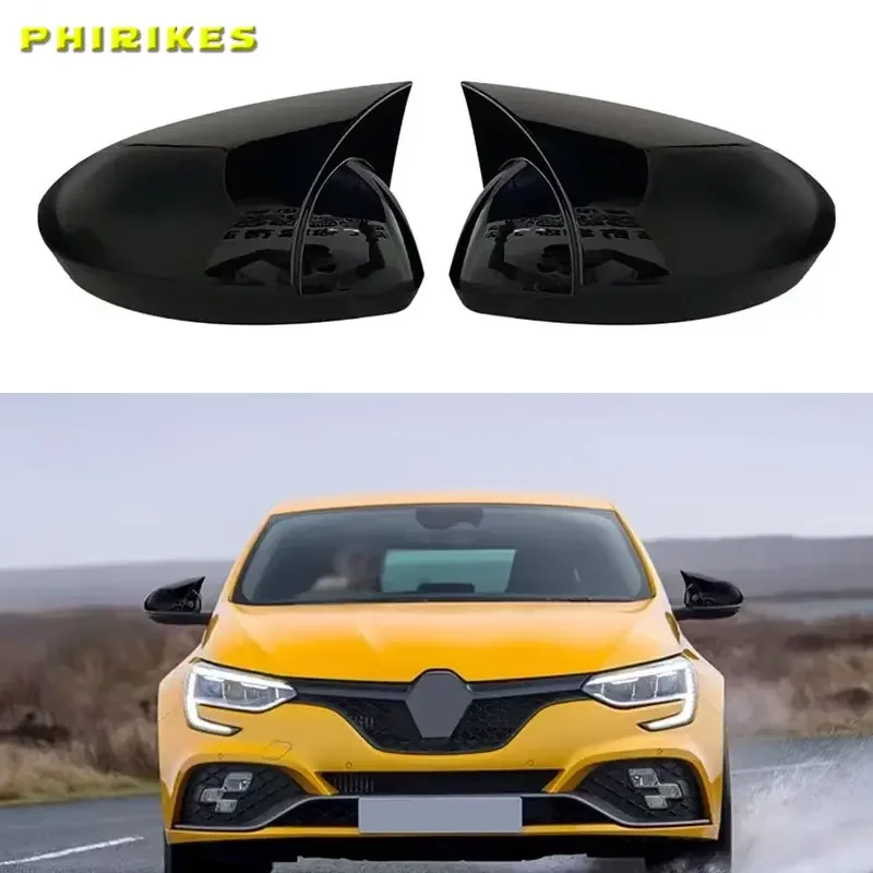 Pour Renault Megane 4 2016-2020, coque de rétroviseur en forme d'aile, deux pièces, noir brillant, fibre de carbone