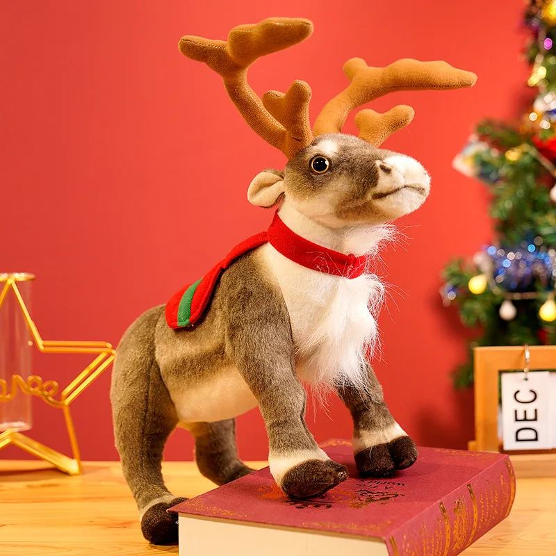 

Merry Christmas Gift Soft Emulation Reindeer Plush Doll Elk Model Xmas Home Decorations Cute Lifelike Deer Toys Children