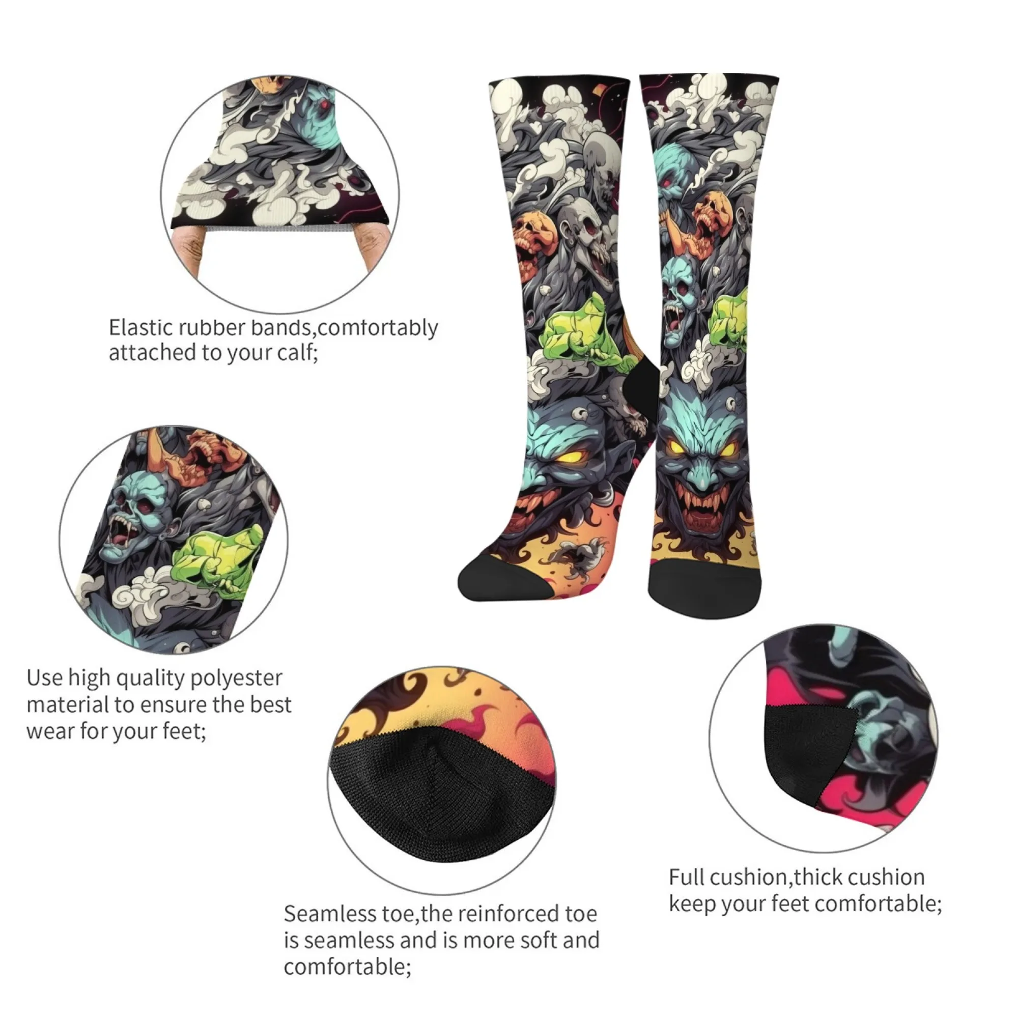 Calcetines con estampado de cara de fantasma extraño para hombre, novedad, calcetines Harajuku Retro Street Hip-Hop, calcetines cómodos transpirables antideslizantes, regalo