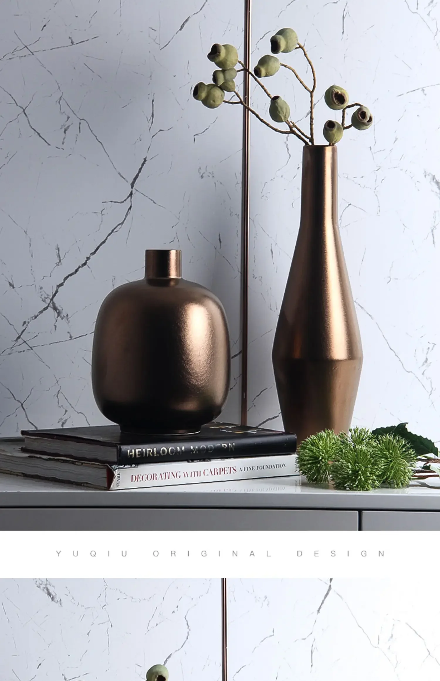 

Gold ceramic vase, high-end brass light luxury wine ornament, big belly high