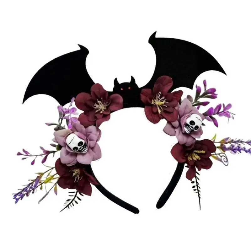 A52E Punk Design Fledermaus Schädel Stirnband Haar Ornament Mit Dekore Für Erwachsene Kinder Halloween Party Und Feativ – Detail 10
