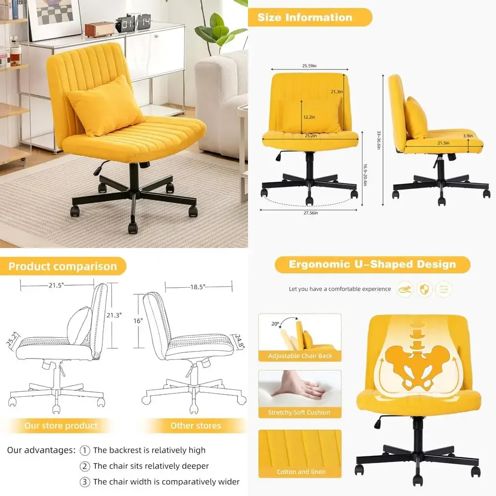 肘掛けなしの家庭用車輪付きクロスレッグリネンオフィスチェア、中型