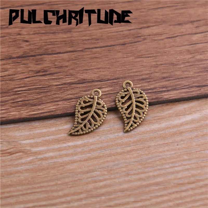 50PCS 10*17mm Metal Alloy Two Color Double Small Leaves Charms Pendants For Jewelry Making DIY Handmade Craft