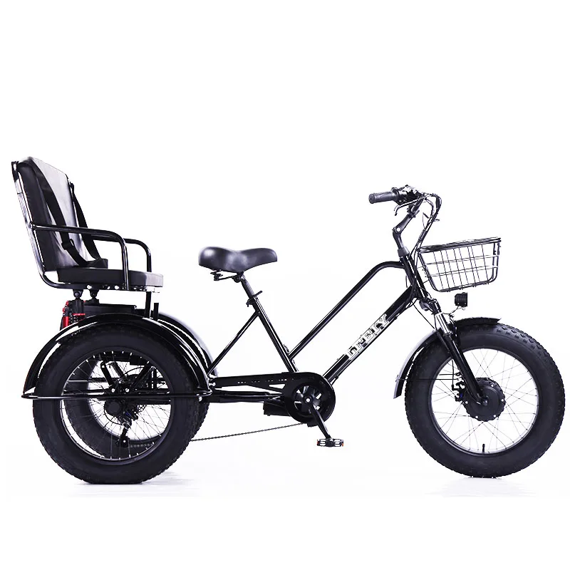 20 inch electric tricycle with 4.0 tires, with rear pedal power passenger tricycle