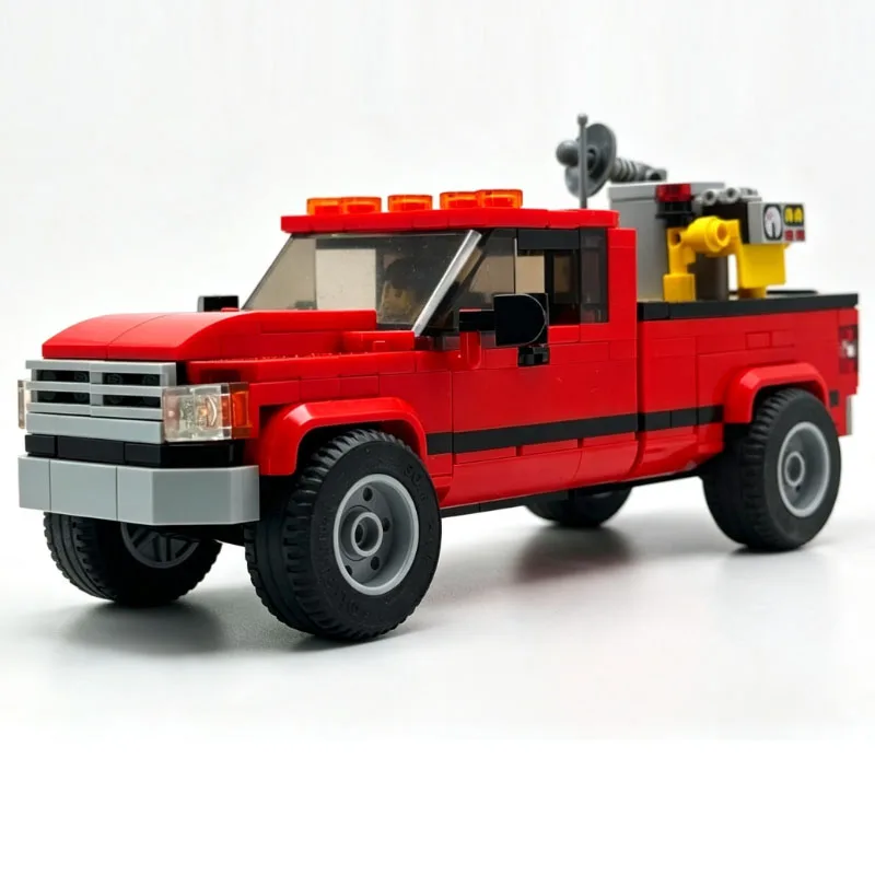 MOC‑194366 Red Pickup Truck Building Blocks Model, Storm Detection Vehicle Bricks Kit DIY Assembly Display Collectible Toy Gift