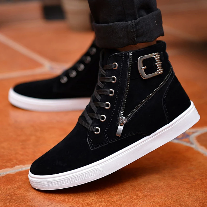 

Men's High Top Lace-up Boots Zipper Decoration British Style Chunky Boots for Men Non-slip Skateboard Shoes Chaussure Homme 2025