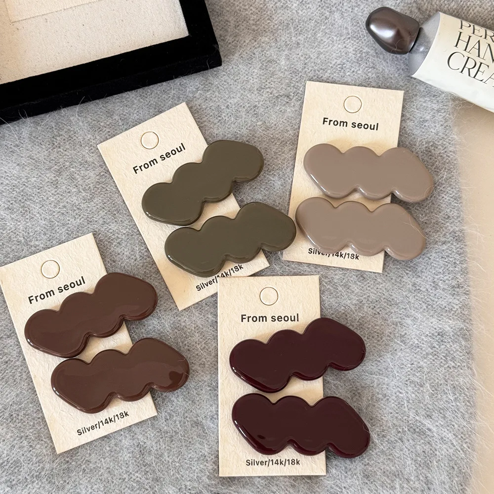 Ins-style Irregular Wavy BB Clip, Vintage Morandi Color Single-edge Clip, Simple Women's Hair Accessory for Stray Hairs