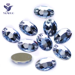 YANRUO 3210 All Sizes Lt.Sapphire Oval Flatback Sew On Strass Crystal Glass Rhinestone Beads For Garment