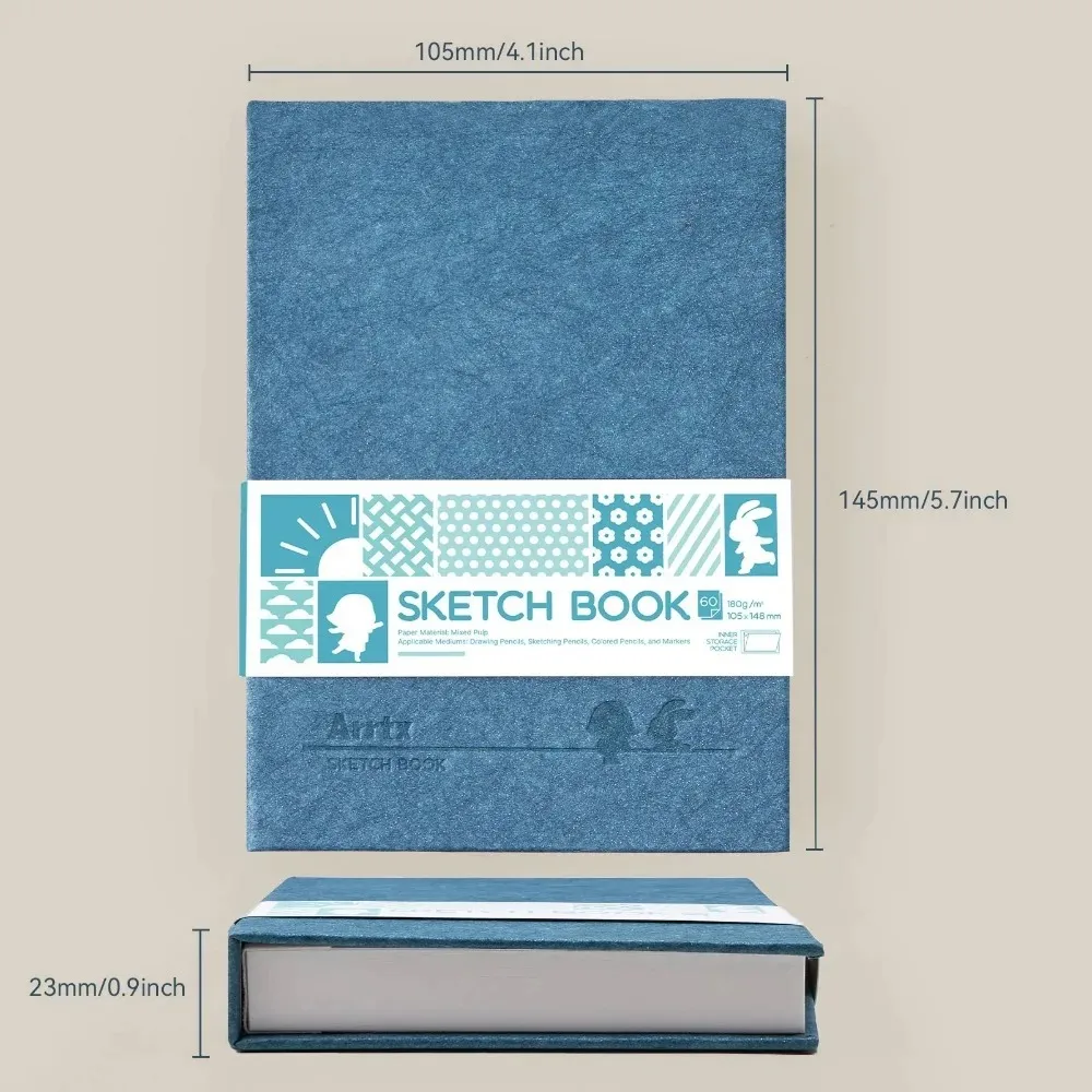 Arrtx Premium A6 كراسة الرسم 5.8x4.1 60 ورقة/120 صفحة 180gsm ورق خالي من الأحماض كتاب رسم فارغ غلاف فني محمول للفنان #5