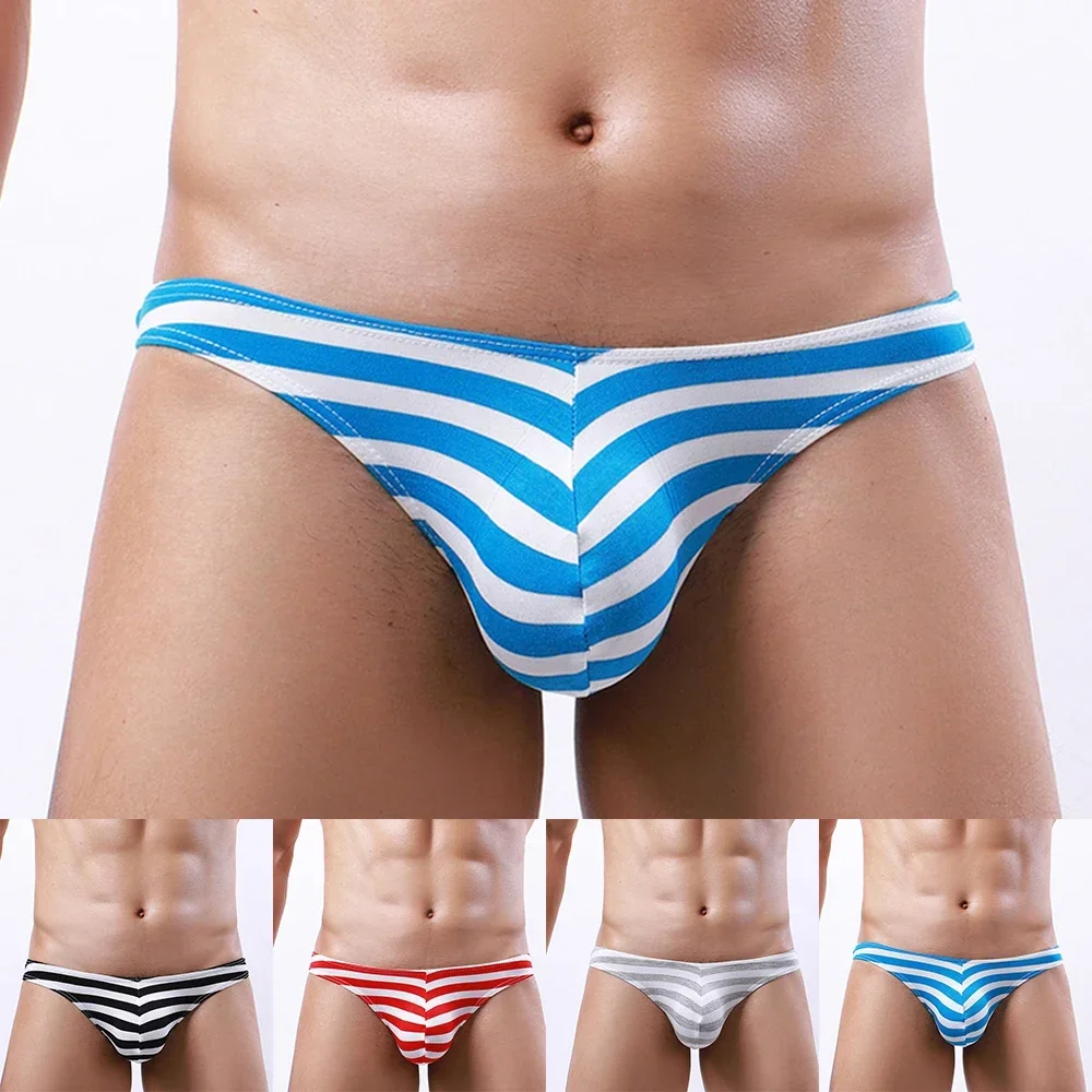 2023 Sexy Men Briefs Striped U Pouch Sissy Panties Breathable Bikin Underwear Knickers Cotton Low Waist Lingerie Printed Briefs