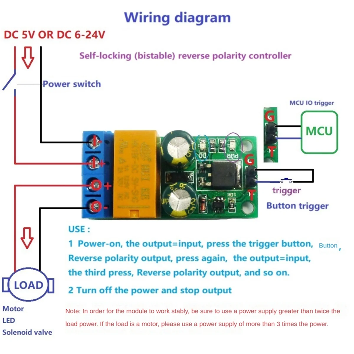 DC6-24V 2A Self-Locking Bistable Reverse Polarity Controller Relay Module DR55B01 Motor Forward/Reverse Controller Board