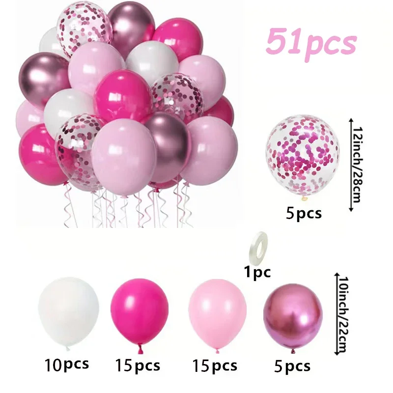 50-delige Macaron roze en paarse ballonset - metallic en confettiballonnen voor bruiloften, verjaardagen, binnen- en buitenfeestdecoratie