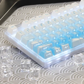 Blue Korean Keycap Side-Engraved Translucent Keycap Oem Pbt Sublimation 122-Key Gradient Color White Glacier Hangul Keycap