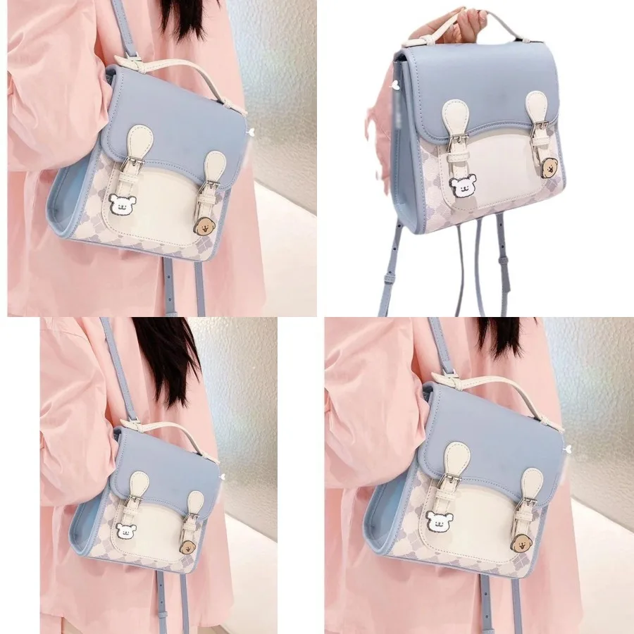 

【New Arrival】Cute Blue & White Backpack, Kawaii Flap Bag with Animal Charms, for Girls & Teens