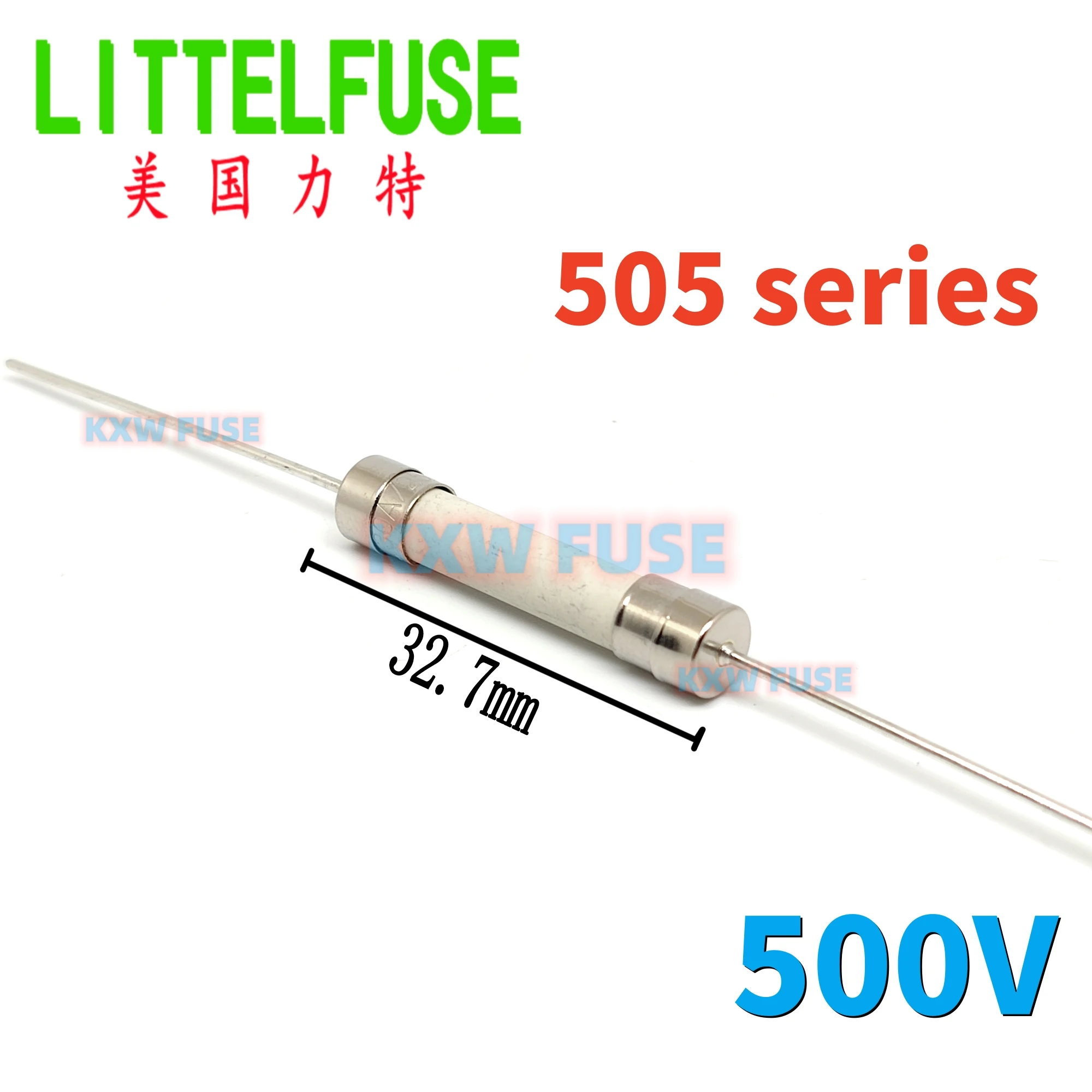 Littelfuse-Fusível Cerâmico de Chumbo Axial, 505 Series, 6x32mm, 16A, 20A, 25A, 30A, 500V, Fast Acting, 0505016, 0505020, 0505025, 0505030.MXEP