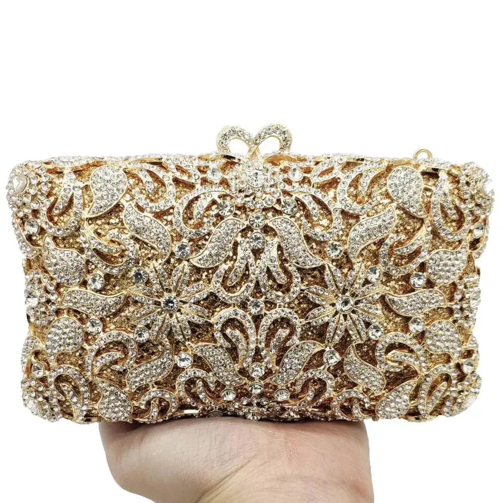 Boutique De FGG (in stock) Flower Women Crystal Evening Purse and Handbag Bridal Diamond Clutch Minaudiere Wedding Party Bag