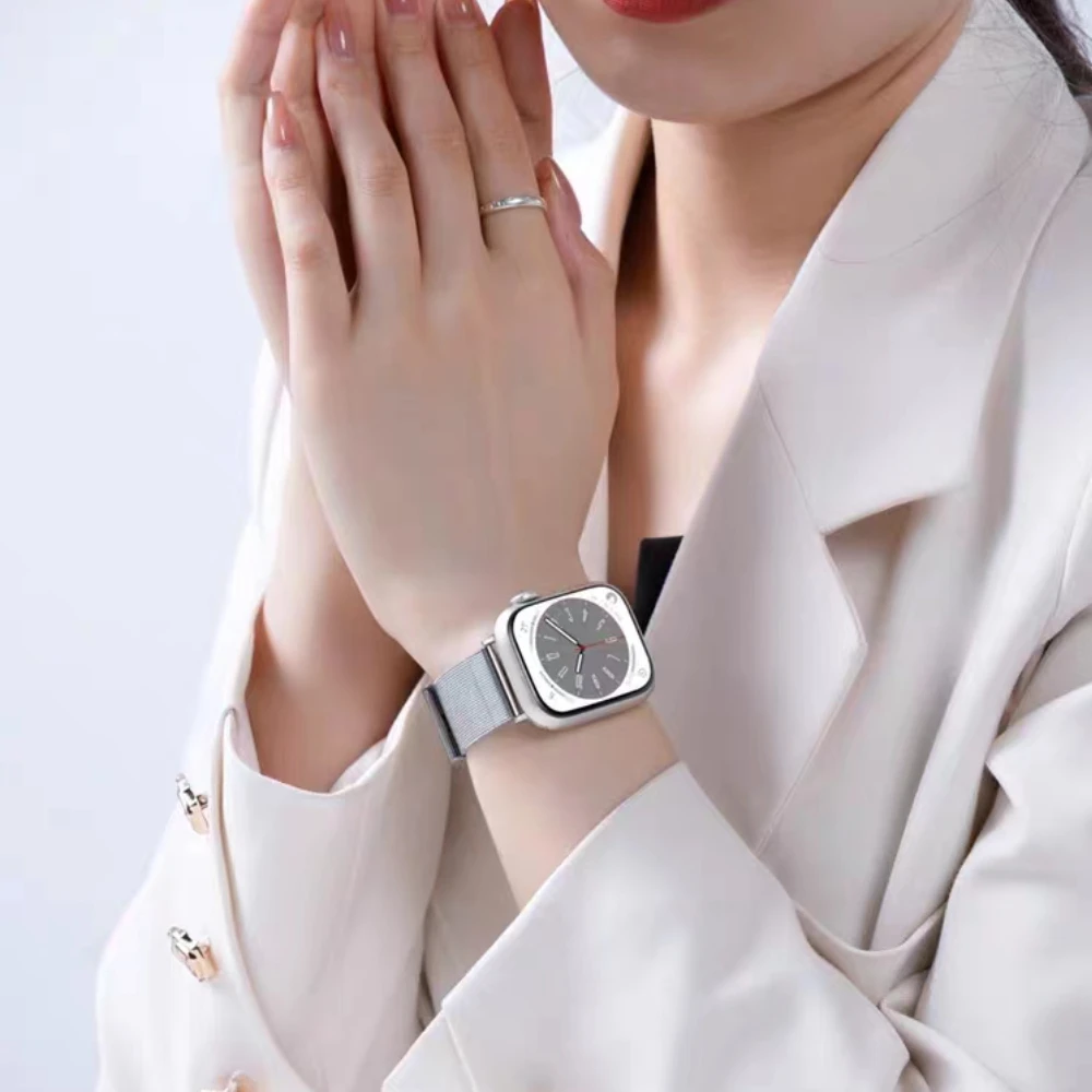 Bracelete de Metal para Apple Watch, Ultra 49mm, 10, 46mm, 42mm, 9, 8, 7, 45mm, 41mm, Fivela Borboleta, Faixa Respirável para iWatch 6, 5, SE, 44 milímetros, 40 milímetros