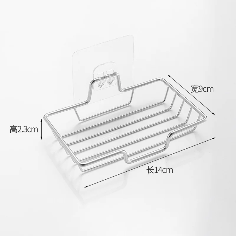 Soporte de jabón de baño de acero inoxidable, montado en la pared, sin perforación, bandeja de esponja de cocina, organizador, jabonera adhesiva