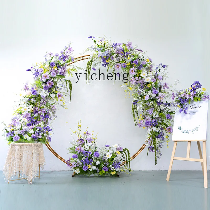 

ZYA Decorative Pastoral Style Round Ring Floral Arrangement Artificial Fake Flowers Photography Background Outdoor
