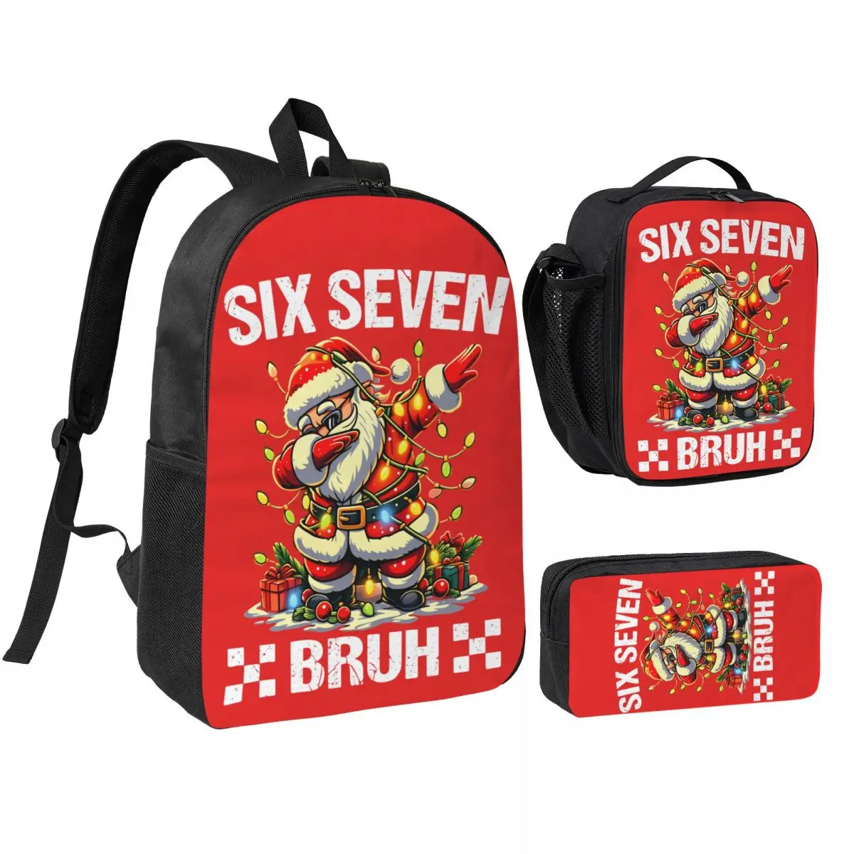 3pecs/set Christmas Number 67 Xmas Lights Santa Backpack for Student Six Seven Canvas Bags Lunch bag Pencil Case