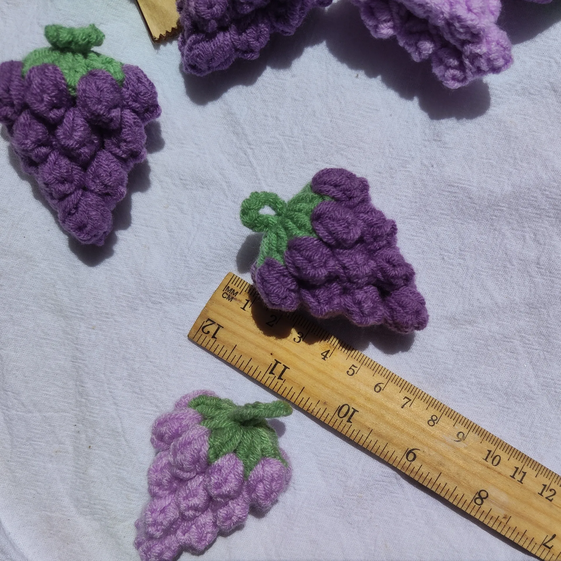 3PCS Handmade Crochet Purple Grape Wool Knitted Bag Fruit Pendant Hats Scarf Clothes Socks Cartoon DIY Decoration Accessories