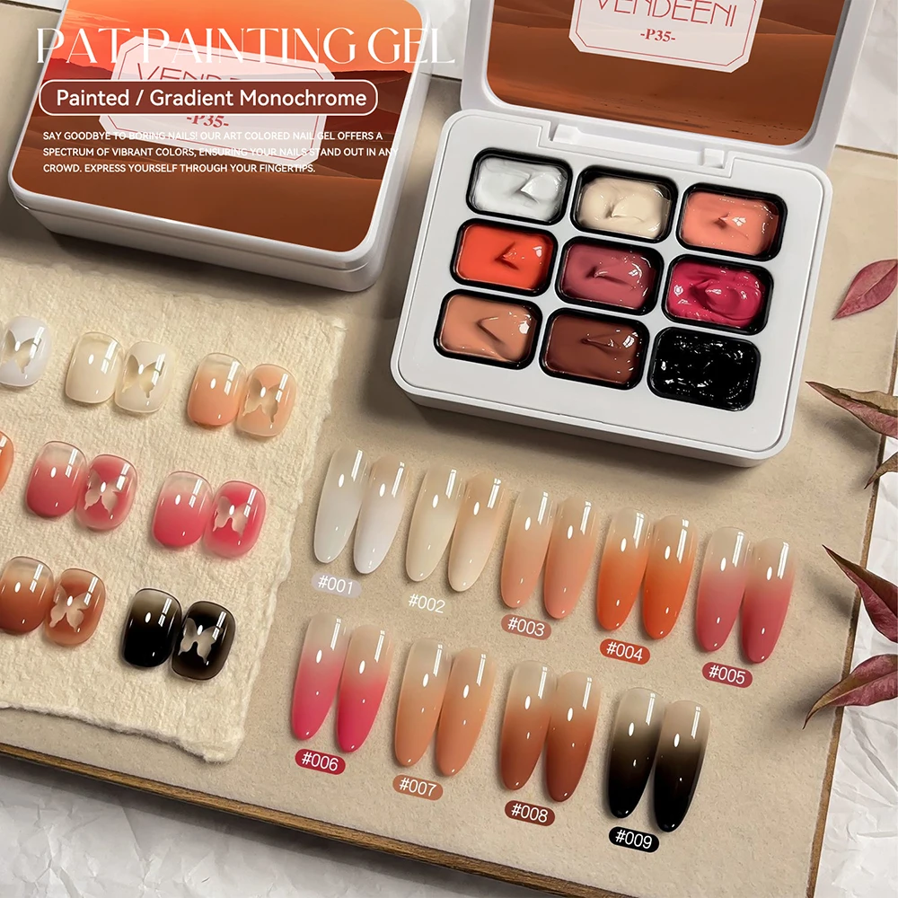 Vendeeni TPO HEMA FREE 9 Grid Brown Patting Gel Nail Polish UV LED Soak Off Gel Varnish Blooming Gradient Painting Gel Lacquer