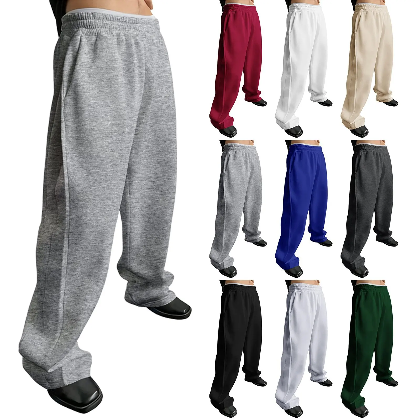Men's heavy breathable sports jogging pants elastic drawstring waist loose straight casual trousers thick men's sweater pants