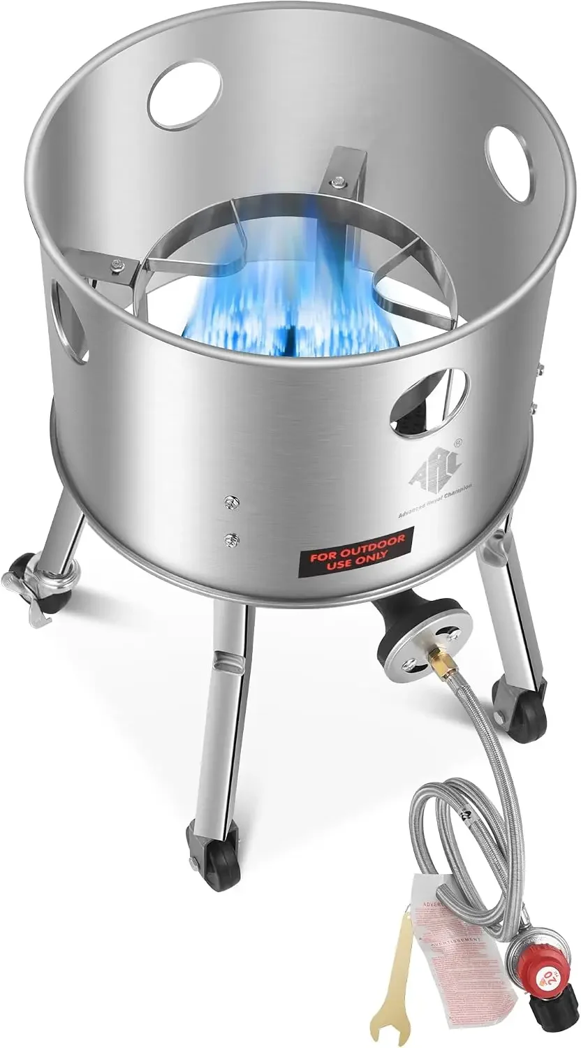 ARC 200K BTU Propane Burner, Wheeled Legs & 360° Windscreen | Stainless Steel Single Stove, High-Output Cooker w/ Wheeled Legs