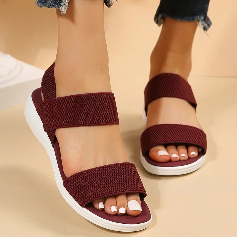 Women's Knit Elastic Cloth Wedge Sandals Slip On Lightweight Walking Sandals Women Plus Size Comfortable Summer Shoes Woman 2025 image 5